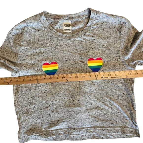 Victorias Secret Pink Womens Crop Top XS Rainbow Heart Pride Relax Lounge Casual - Picture 8 of 8